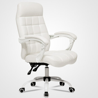 八九间 电脑椅家用 办公椅子 卧室转椅靠背椅 学生椅 舒适可躺款-白色（PU皮）