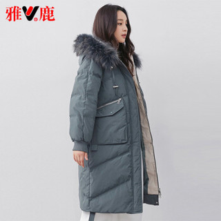 yaloo/雅鹿 YO71U4900 2019新羽绒服女中长款大毛领连帽过膝羽绒韩版宽松外套 米白色 M