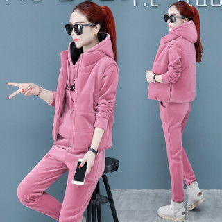 宽松时尚休闲运动服卫衣三件套 hz6058-2009s 皮粉 xxl全网比价京东