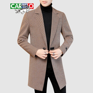 卡帝乐鳄鱼（CARTELO）毛呢大衣 男士韩版中长款呢子风衣外套210-F002卡其XL