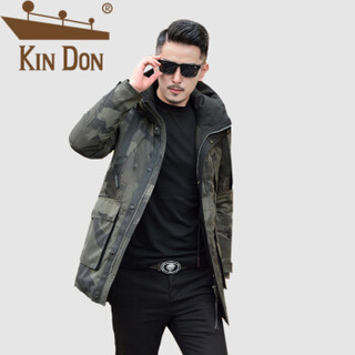 金盾（KIN DON）羽绒服 男2019冬季新款休闲百搭韩版潮流连帽迷彩加厚保暖外套 QT2009-Y151 军绿色 M