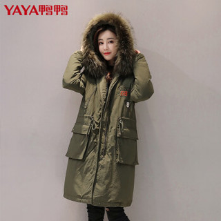 鸭鸭（YAYA）羽绒服女中长款连帽毛领韩版时尚休闲女装外套 B-57692 兰灰 155