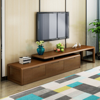 中伟实木电视柜带抽屉组合储物柜可伸缩简约现代中式客厅家具拉手款