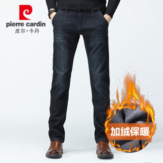 皮尔卡丹（pierre cardin）203781-0800 加绒牛仔裤男 加厚弹力舒适商务休闲时尚直筒男士牛仔长裤 35码