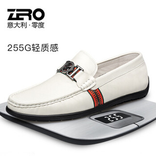 零度(ZERO)男士头层牛皮舒适时尚简约百搭休闲豆豆皮鞋 Z91903 白色 39码