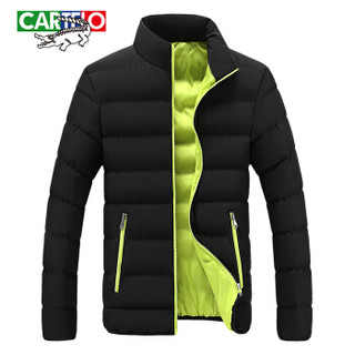 卡帝乐鳄鱼（CARTELO）男士棉衣时尚休闲简约保暖棉服外套5513黑绿2XL