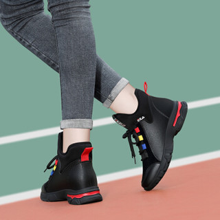 百年纪念 Centenary 圆头女士系带拼色平跟运动性感时尚保暖休闲鞋1837 黑红（高帮加绒） 35