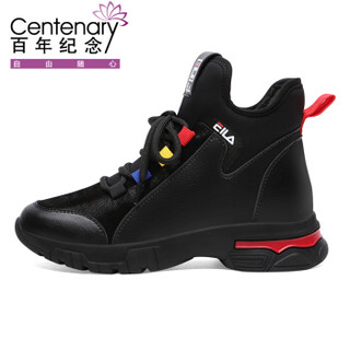 百年纪念 Centenary 圆头女士系带拼色平跟运动性感时尚保暖休闲鞋1837 黑红（高帮加绒） 35