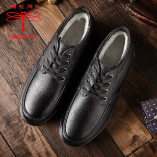 蜻蜓牌男士冬季加绒保暖棉皮鞋 8812 黑色 39码