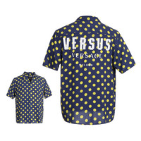 范思哲 范瑟丝 VERSACE VERSUS 奢侈品 男士海军蓝粘纤圆点短袖衬衫 BU20341 BT10914 B7725 50码 185/96B