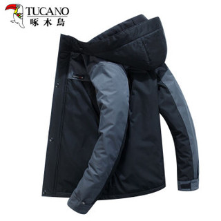 啄木鸟（TUCANO）棉服男2019冬季新款青中年男士商务休闲连帽加厚保暖外套男棉袄 黑色 XL