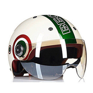 BEON摩托车头盔男女四季半盔覆式电动机车安全帽可爱轻便冬季保暖 B-103 M BEON STYLE 亮乳白/红白绿