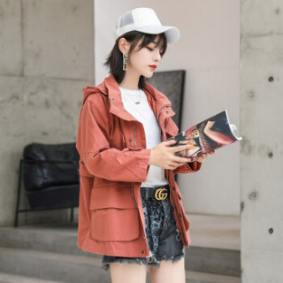 凡淑 风衣女2019秋季新品韩版百搭网红休闲工装宽松显瘦纯色口袋简约外套 MMWZ8811 卡色 L(125斤以下)