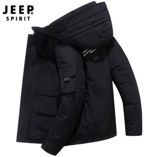 吉普 JEEP 羽绒服男士冬季时尚潮流纯色连帽大口袋保暖工装外套 D1908 黑色 M