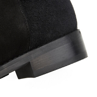 STUART WEITZMAN 斯图尔特·韦茨曼 女士黑色织物绒面皮革拼接平底长靴 5050 BLACK SUE/SUE ELASTIC  35