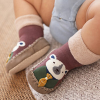 馨颂婴儿地板袜秋冬男宝宝学步鞋袜防滑毛圈袜子 深紫 M(6-12个月)