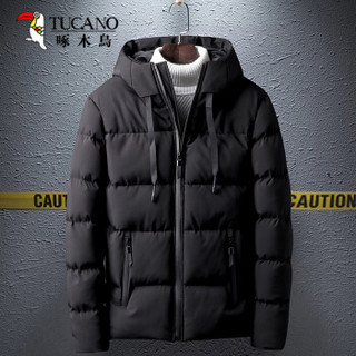 啄木鸟（TUCANO）棉服男2019冬季新品纯色立领连帽保暖上衣休闲男装外套 黑色 3XL