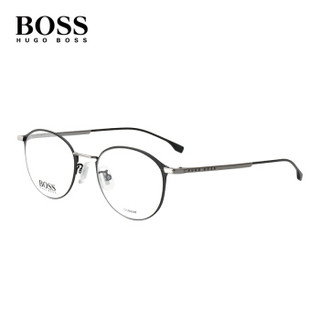 HUGO BOSS 女款黑色镜框银色镜腿钛金属全框光学眼镜架眼镜框 1068/F O6W 49MM