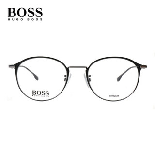 HUGO BOSS 女款黑色镜框银色镜腿钛金属全框光学眼镜架眼镜框 1068/F O6W 49MM