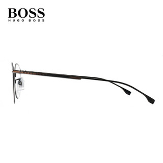 HUGO BOSS 女款黑色镜框银色镜腿钛金属全框光学眼镜架眼镜框 1068/F O6W 49MM