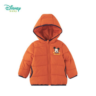  迪士尼(Disney)童装 男童中长款棉服轻暖防寒2019冬季新品夹棉连帽外套米奇印花上衣橘红24个月/身高90cm