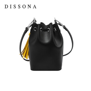 迪桑娜（DISSONA）女包欧美流苏抽绳水桶包 优雅精致包包时尚休闲单肩斜挎包81910105016000 黑色