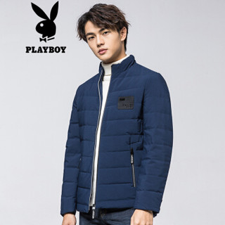 花花公子 PLAYBOY 2019秋冬新款长袖男士羽绒服90白鸭绒潮流修身时尚运动休闲外套男 68880502 藏青 180/2XL