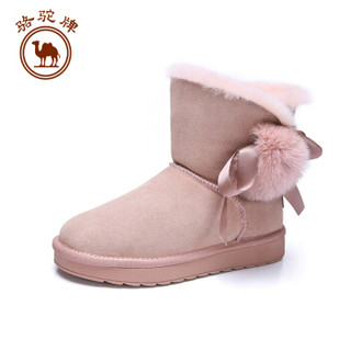 骆驼牌 雪地靴女时尚甜美舒适保暖套筒厚底 W84519500 粉色 37/235码
