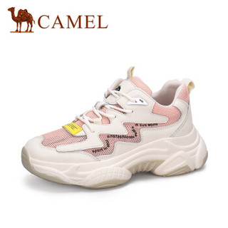 骆驼（CAMEL） 女士 个性拼接ins厚底圆头老爹鞋 A91525656 米/粉 38