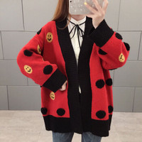 JOY OF JOY 京东女装2019秋季新款韩版开衫毛衣女中长款学生针织衫外套潮 JWYC197567 红色 均码