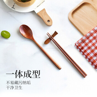 唐宗筷 便携餐具 筷勺套装 成人学生儿童餐具套装 日韩式荷木 筷子勺子收纳盒套装三件套 实木餐具 C5993