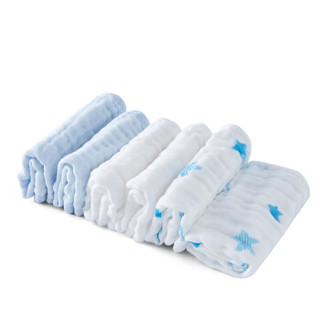 全棉时代 婴儿6层水洗纱布手帕25*25cm  白色+蓝色+蓝色棉呦呦 6条装