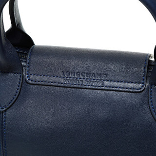 LONGCHAMP 珑骧 2019新品 女士LE PLIAGE CUIR系列海军蓝色羊皮小号短柄可折叠手提单肩包 1512 757 556