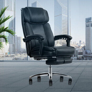 得力（deli）老板椅 办公椅真皮椅 电脑椅家用 人体工学椅子可躺转椅 黑色 33565
