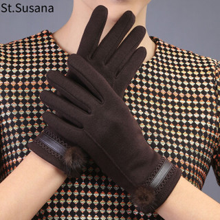 圣苏萨娜手套女冬加绒保暖防寒触屏手套韩版时尚可爱户外开车手套SSN606 褐色
