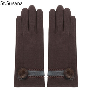 圣苏萨娜手套女冬加绒保暖防寒触屏手套韩版时尚可爱户外开车手套SSN606 褐色