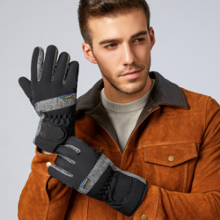 俞兆林 真皮手套男冬季保暖滑雪防风户外骑行防冻防寒手套 加厚夹棉