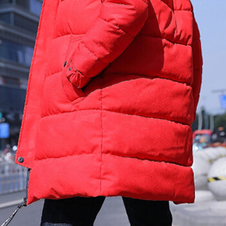 卡帝乐鳄鱼（CARTELO）棉服 男士连帽中长款棉衣潮流毛领保暖棉袄外套QT5017-M1688红色3XL