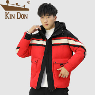 金盾（KIN DON）棉服 男2019冬季新款休闲百搭韩版潮流时尚连帽撞色日系工装棉衣 QT6010-2064 红色 4XL