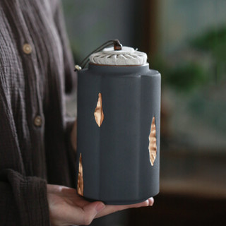 苏氏陶瓷 SUSHI CERAMICS 茶具配件日式描金茶叶罐陶瓷密封罐储物罐