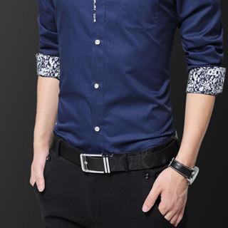 卡帝乐鳄鱼（CARTELO）衬衫 男士潮流时尚碎花加绒加厚修身保暖长袖衬衣A180-5601深蓝色加绒M