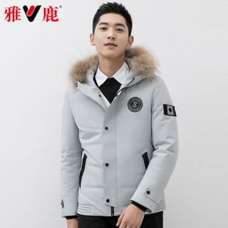 雅鹿 男休闲羽绒服 2019冬季新款时尚90灰鸭绒保暖连帽外套潮 YT6107040 灰色 180