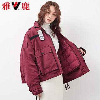 雅鹿 YT6105930 羽绒服女短款韩版时尚鸭绒百搭小款工装羽绒服 橘粉色 S