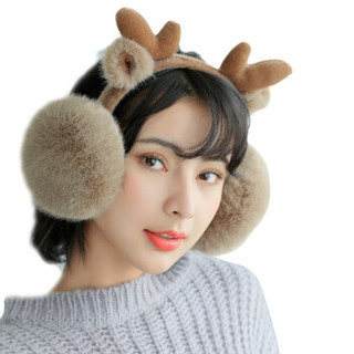 艾可娃 IKEWA ERZ003保暖耳罩女冬季可爱耳包卡通鹿精灵圣诞护耳折叠防寒耳罩 鹿卡其色