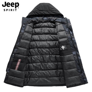 吉普JEEP 棉衣男2019秋冬季新品保暖棉服连帽男士加厚中长款男装外套 XYL001 黑绿 2XL