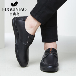 富贵鸟（FUGUINIAO）商务休闲鞋商务男鞋系带英伦男士休闲皮鞋A993702 黑色 39