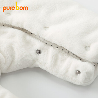 pureborn宝宝冬季连体衣新生儿可爱加厚保暖服婴幼儿外出连帽爬服 本白 3-6个月