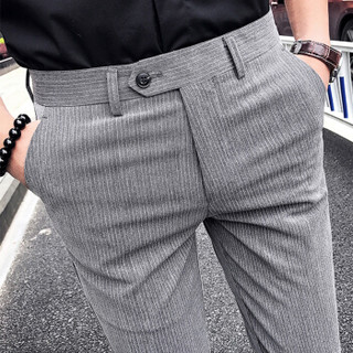 卡帝乐鳄鱼（CARTELO）西裤 男士修身韩版时尚休闲格子西装长裤子A450-K6589灰色30