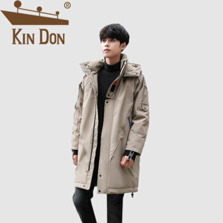 金盾（KIN DON）羽绒服 男2019冬季新款休闲百搭韩版潮流连帽中长款加厚保暖外套 QT708- 6022 卡其色 3XL