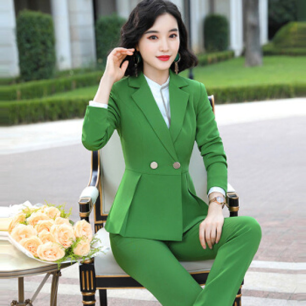 小西装女中袖职业v领宽松工作服正装女装时尚 qdvt281 草绿色单外套 m